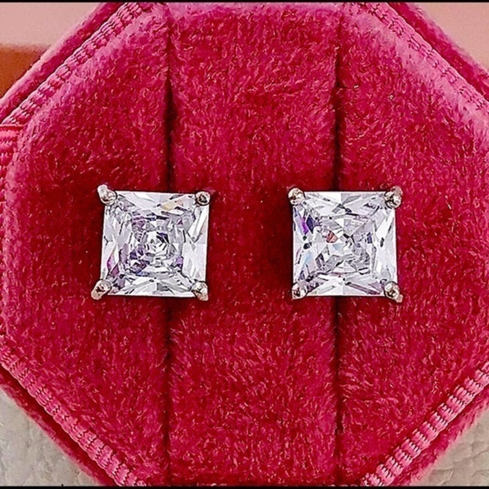1.5 Ct. 5mm SQUARE DIAMOND STERLING SILVER EARRINGS 18k finish VVS1 rated #1
